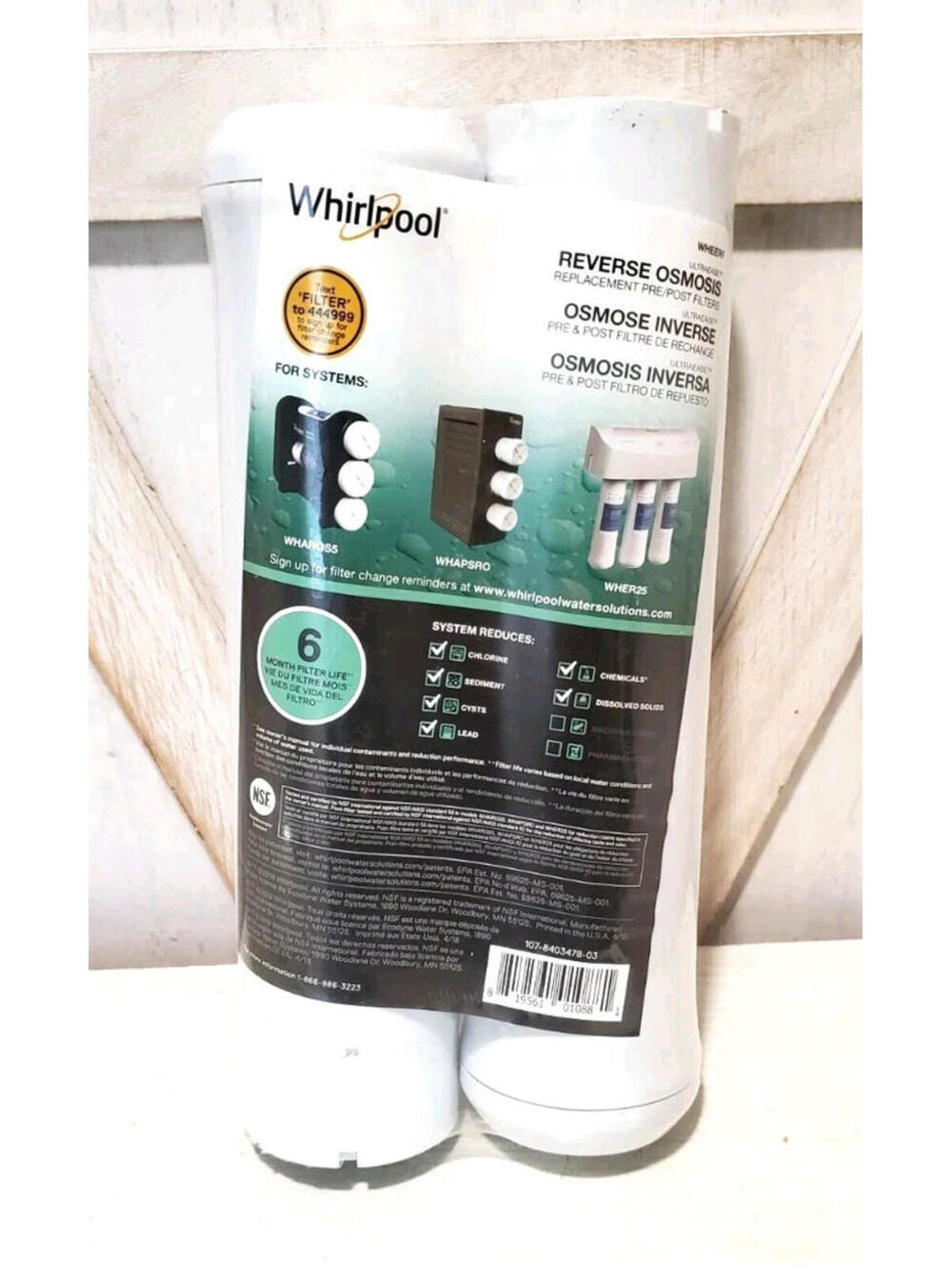 Whirlpool WHEERF, WHAROS5 WHER25, WHAPSRO Under Sink 6-Months Replacement Filter